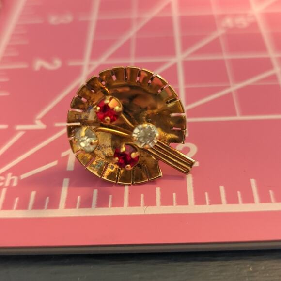 Demi-parure 1940s Gold Vermeil Over Sterling Rhinestone Brooch & Earring Set - Picture 6 of 12